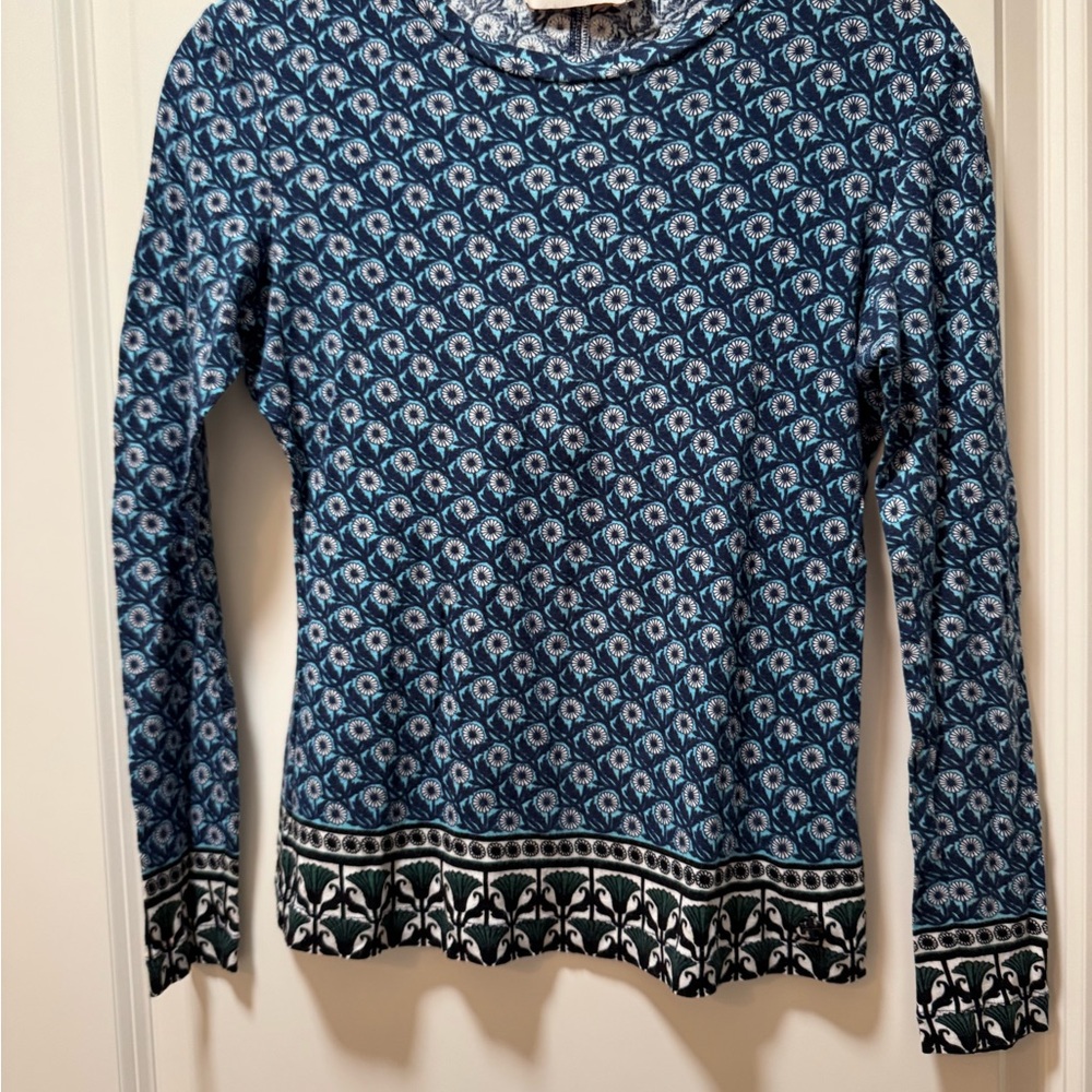 Tory Burch Blue and White Patterned Blouse